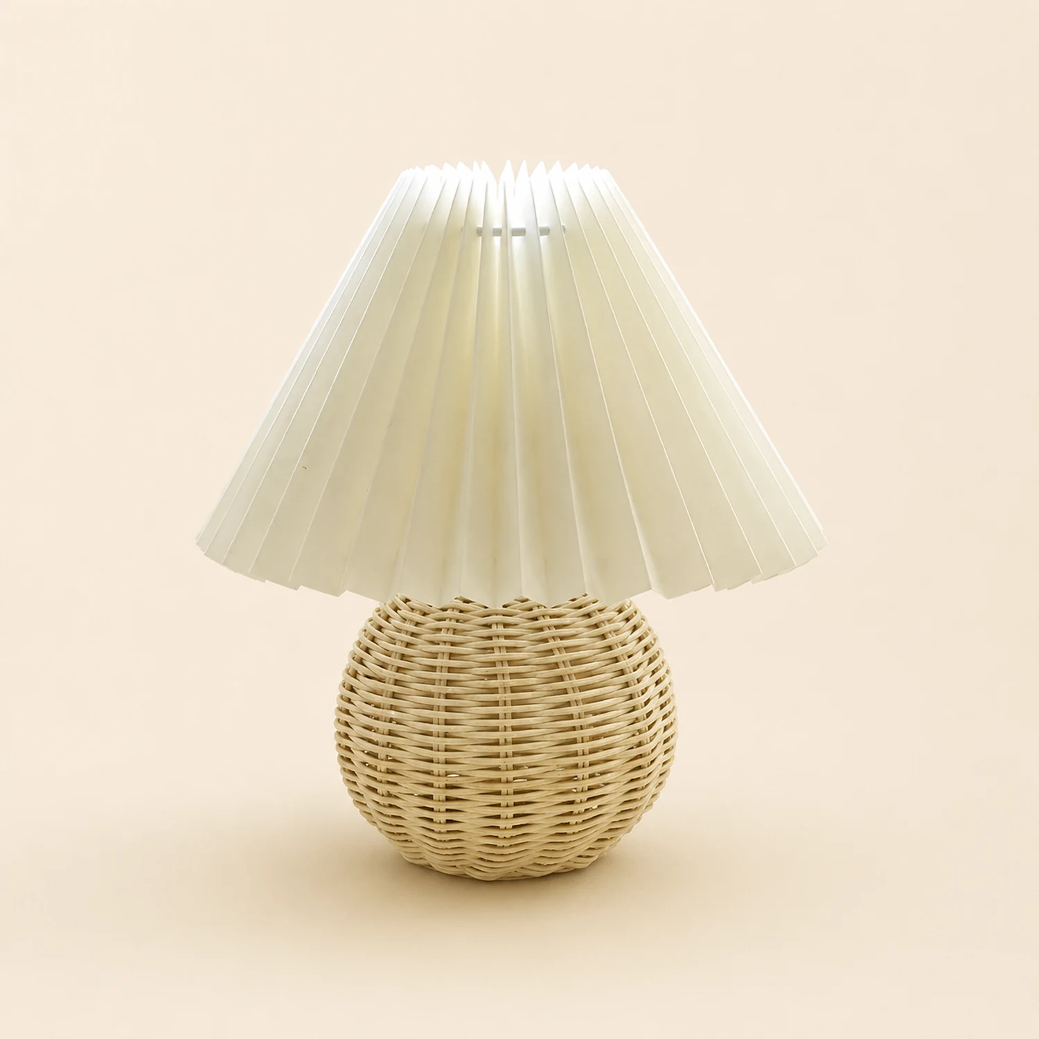 Ozawa Vintage Nachttischlampe, Creme/Beige/Weiß, Rattan/Holz/Keramik - Lumpaz