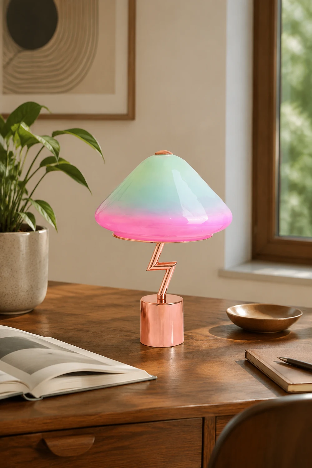 Morandi Modern Cute Mushroom Kinder Glas/Metall Tischlampe, Bunt - Lumpaz