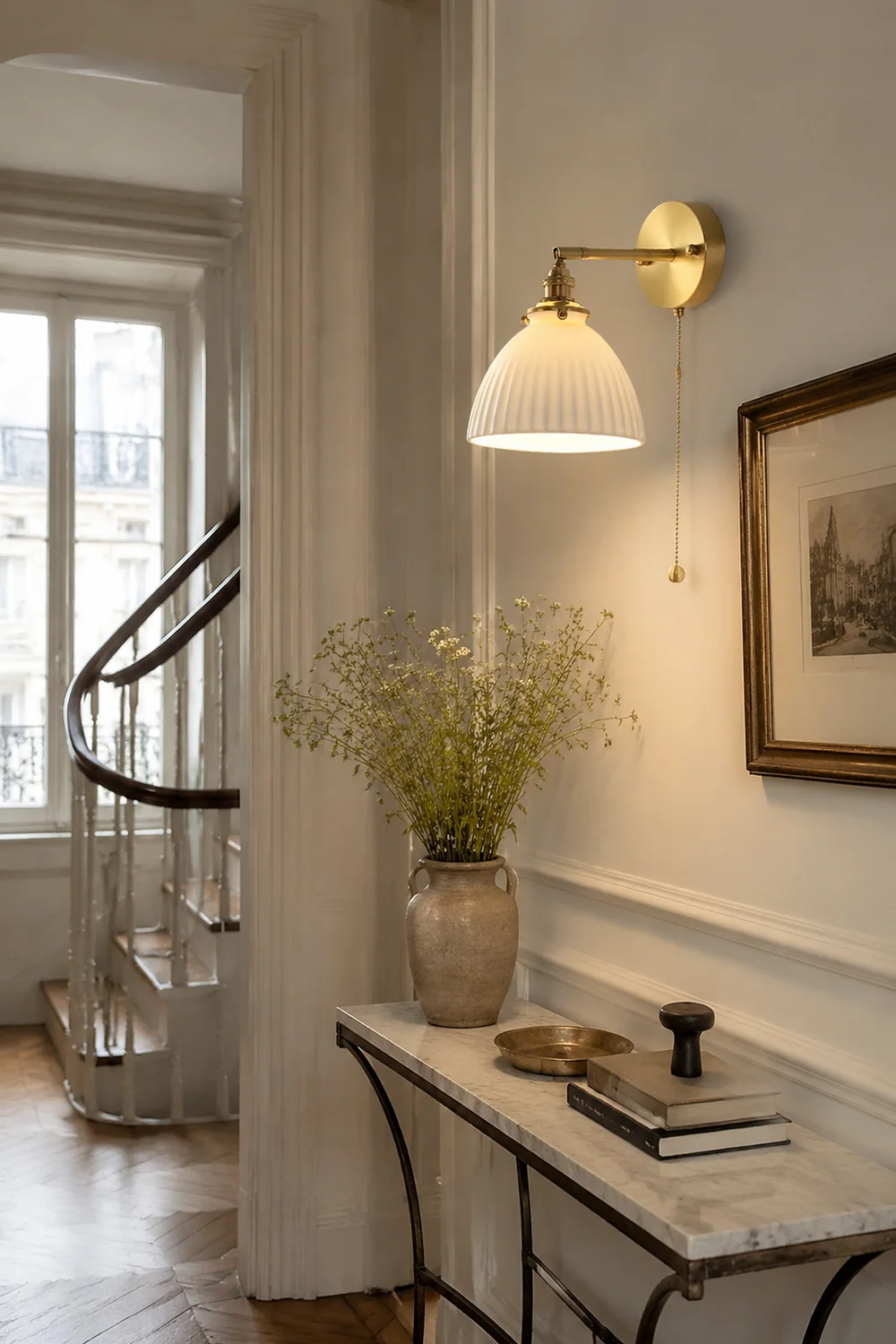 Brass Pleated Ceramic Wall Lamp - Lumpaz