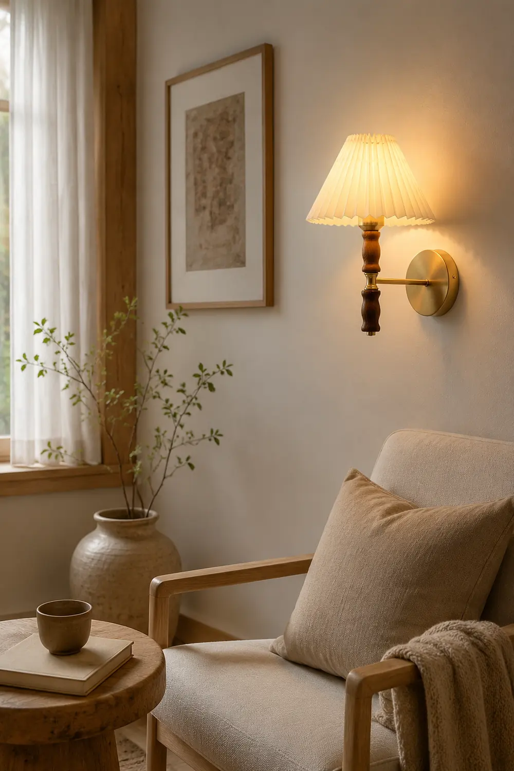 Pleated Walnut Wall Light - Lumpaz