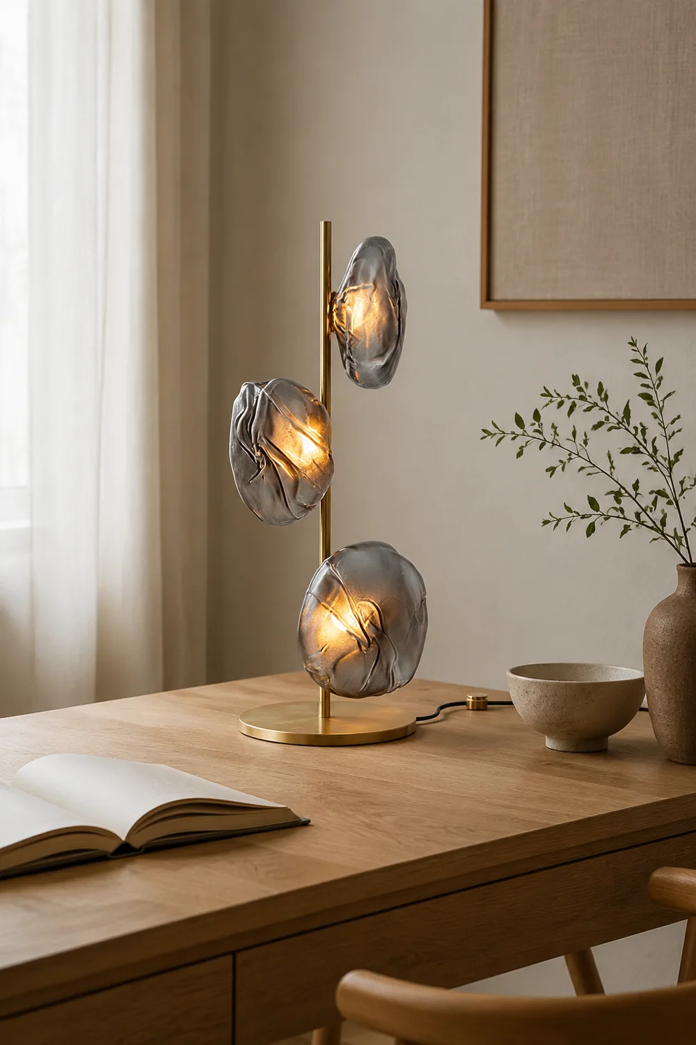 Byres Designer Unregelmäßige Metall/Keramik Tischlampe, Gold/Klar/Grau/Schwarz - Lumpaz