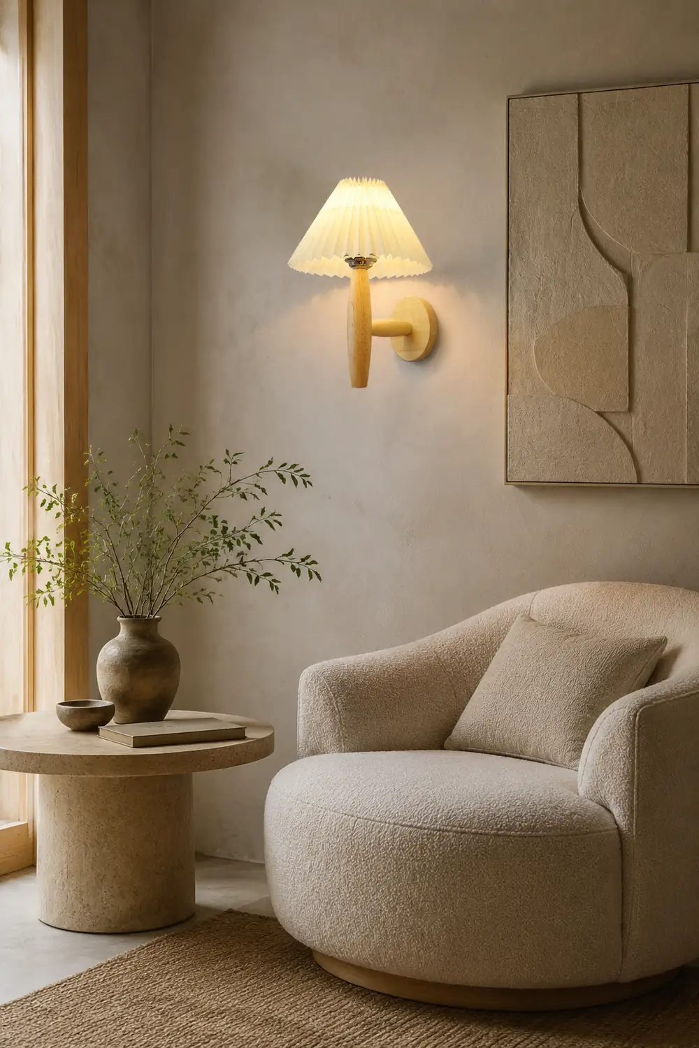 Oak Pleated Wall Light - Lumpaz