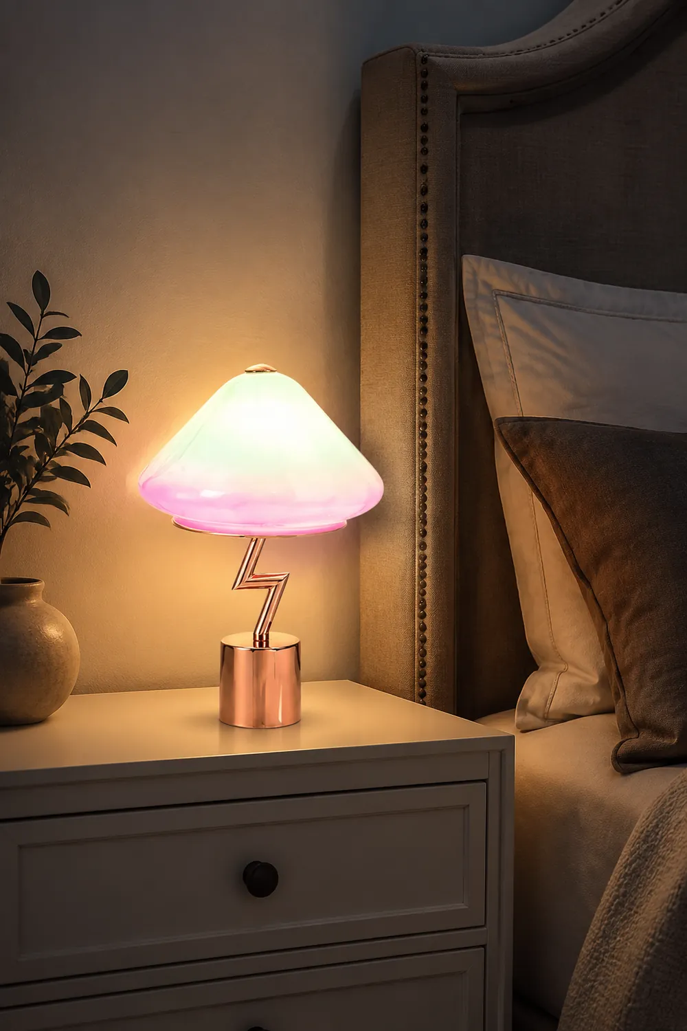 Morandi Modern Cute Mushroom Kinder Glas/Metall Tischlampe, Bunt - Lumpaz