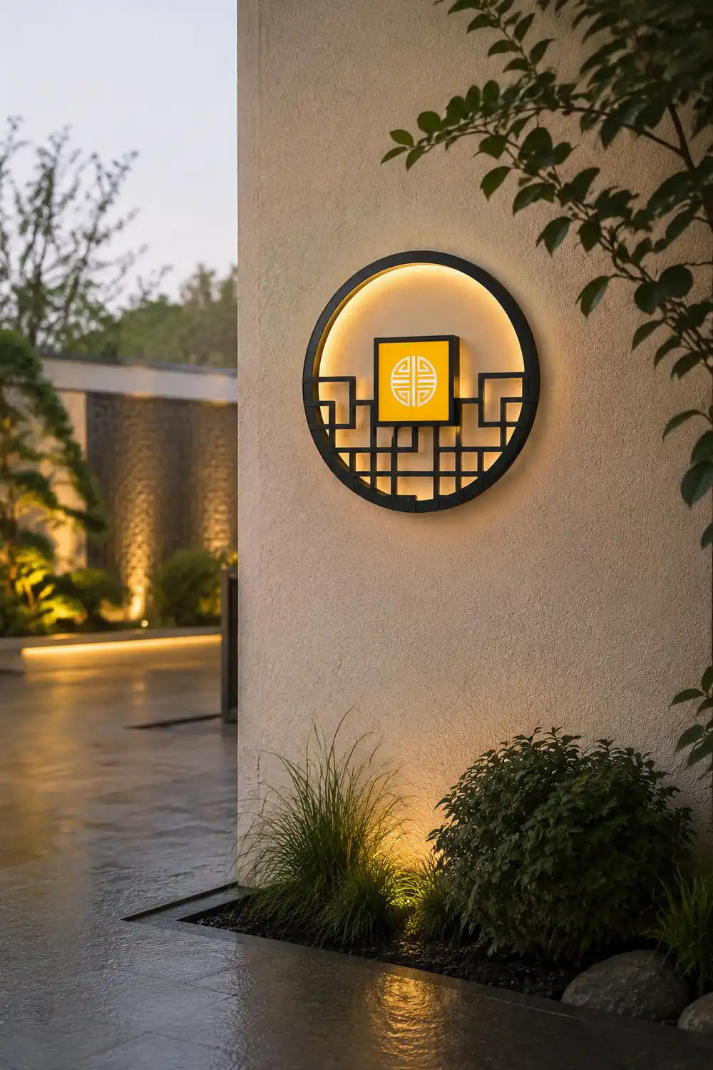 Asian Style Round Garden Wall Light - Lumpaz