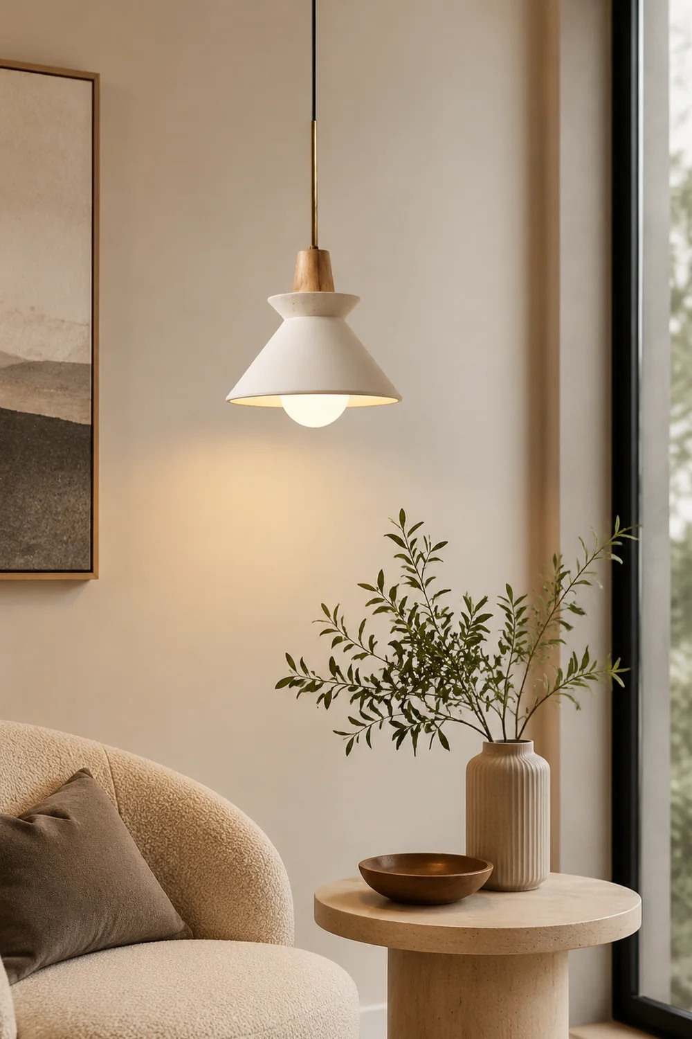 Modern White Concrete Cone Pendant Light - Lumpaz