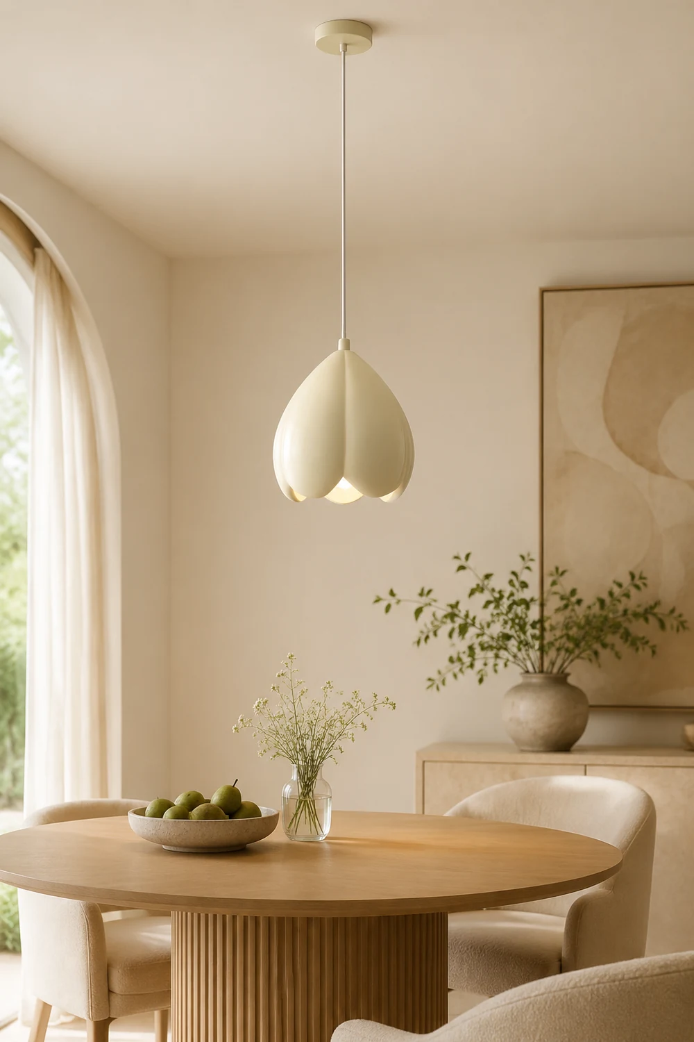 French Style Creamy Hanging Lamp Rustic Nature-Inspired Design Pendant Light - Lumpaz