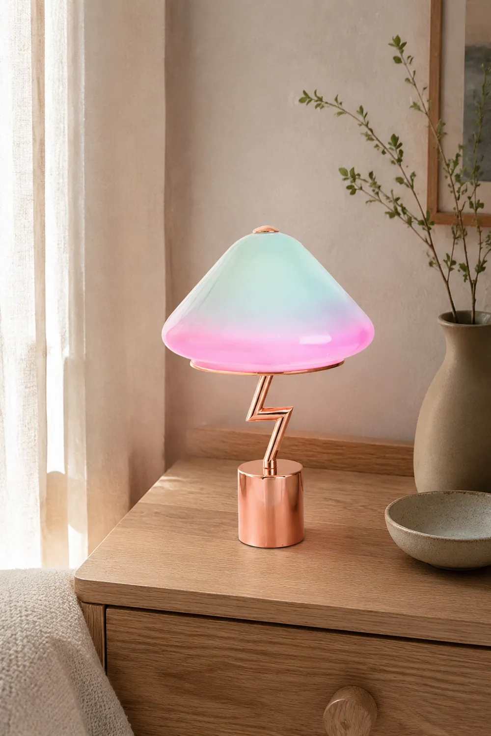 Morandi Modern Cute Mushroom Kinder Glas/Metall Tischlampe, Bunt - Lumpaz