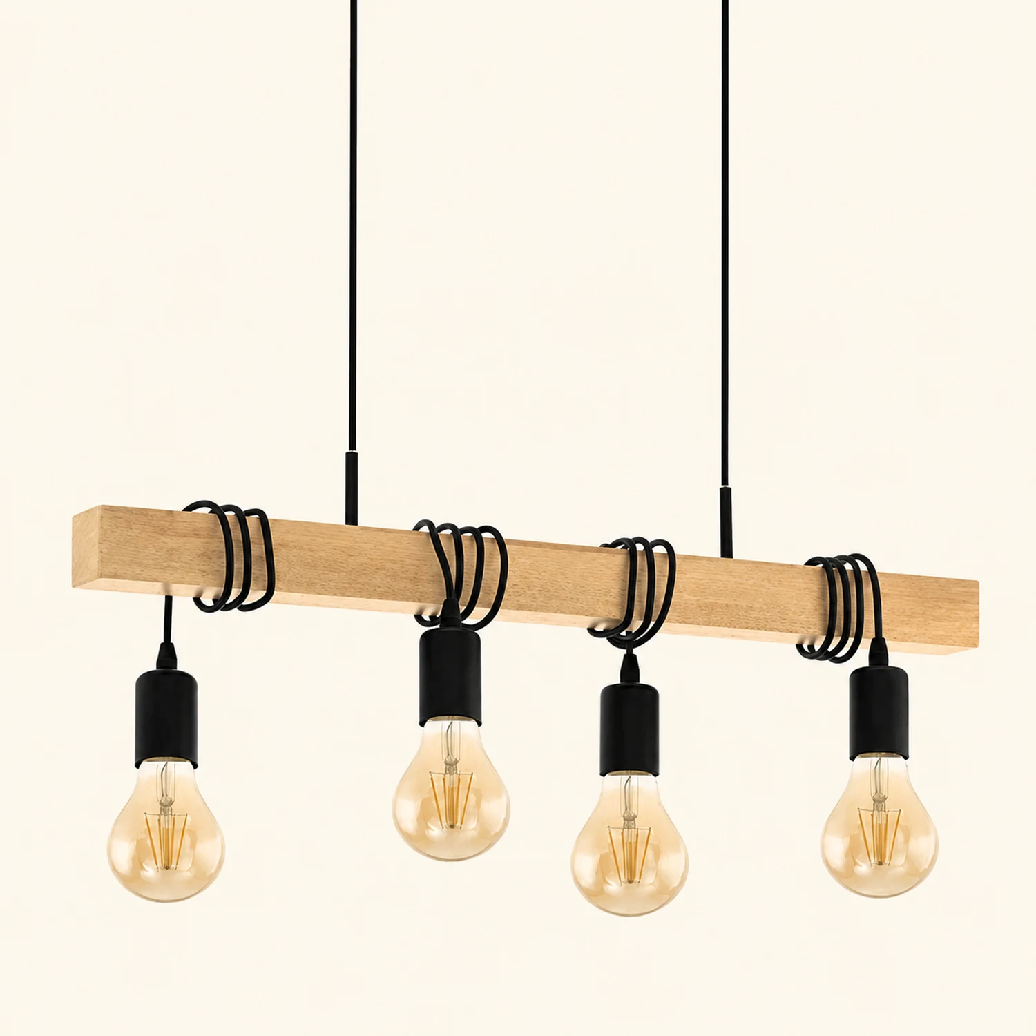 Alessio Rustic Linear Wood Pendelleuchte, Schwarz, 4 Köpfe - Lumpaz