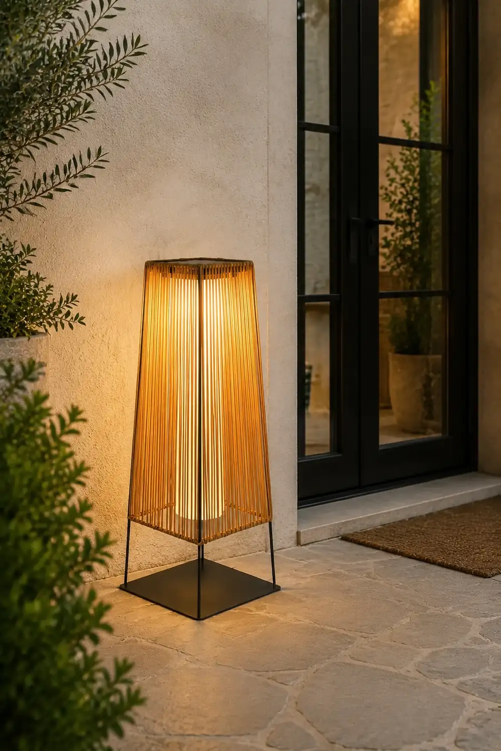 Plastic Rattan Outdoor Post Light with Solar Panel - Lumpaz