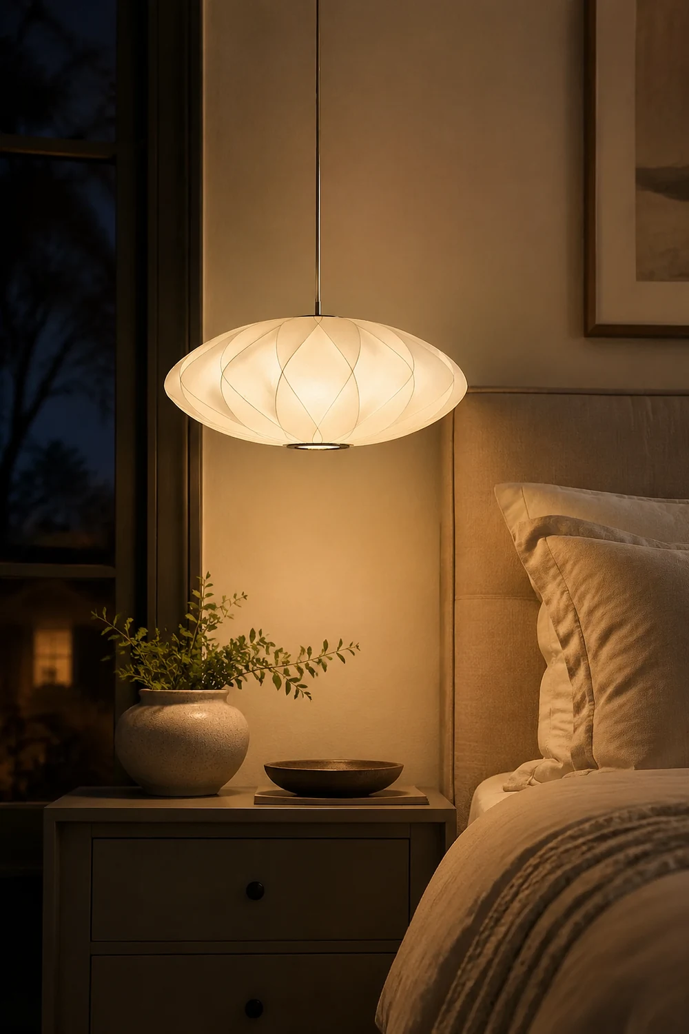 Nordic White Lantern Saucer Pendant Light For Living Room - Lumpaz