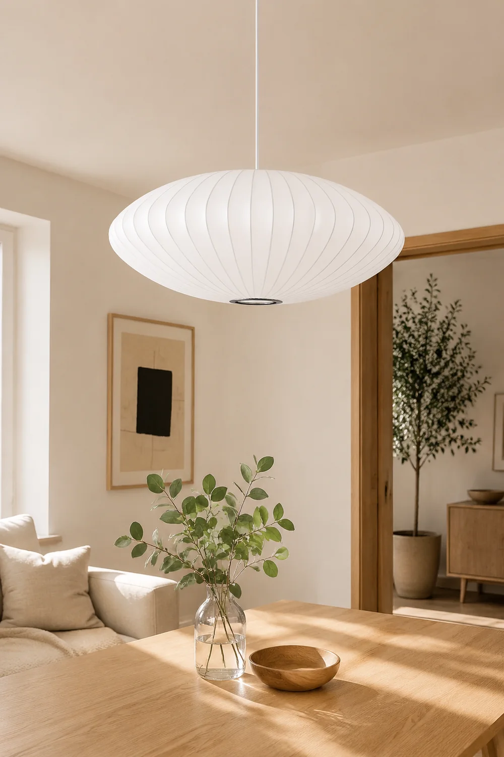 Nordic White Lantern Saucer Pendant Light For Living Room - Lumpaz