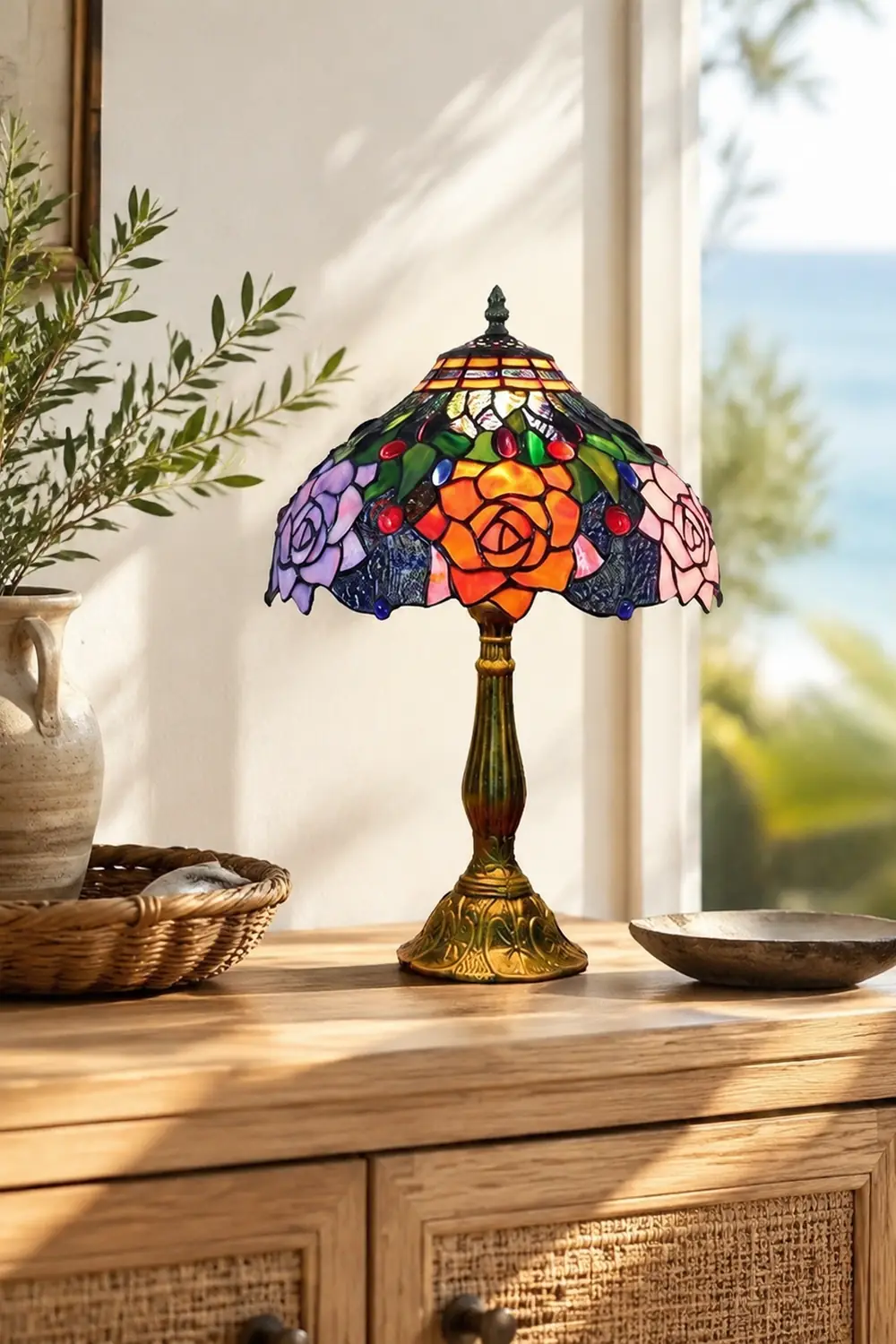 Alessio Design Bunt LED Tischlampe mit Kuppelschirm Wohn/Schlafzimmer Metall&Glas - Lumpaz