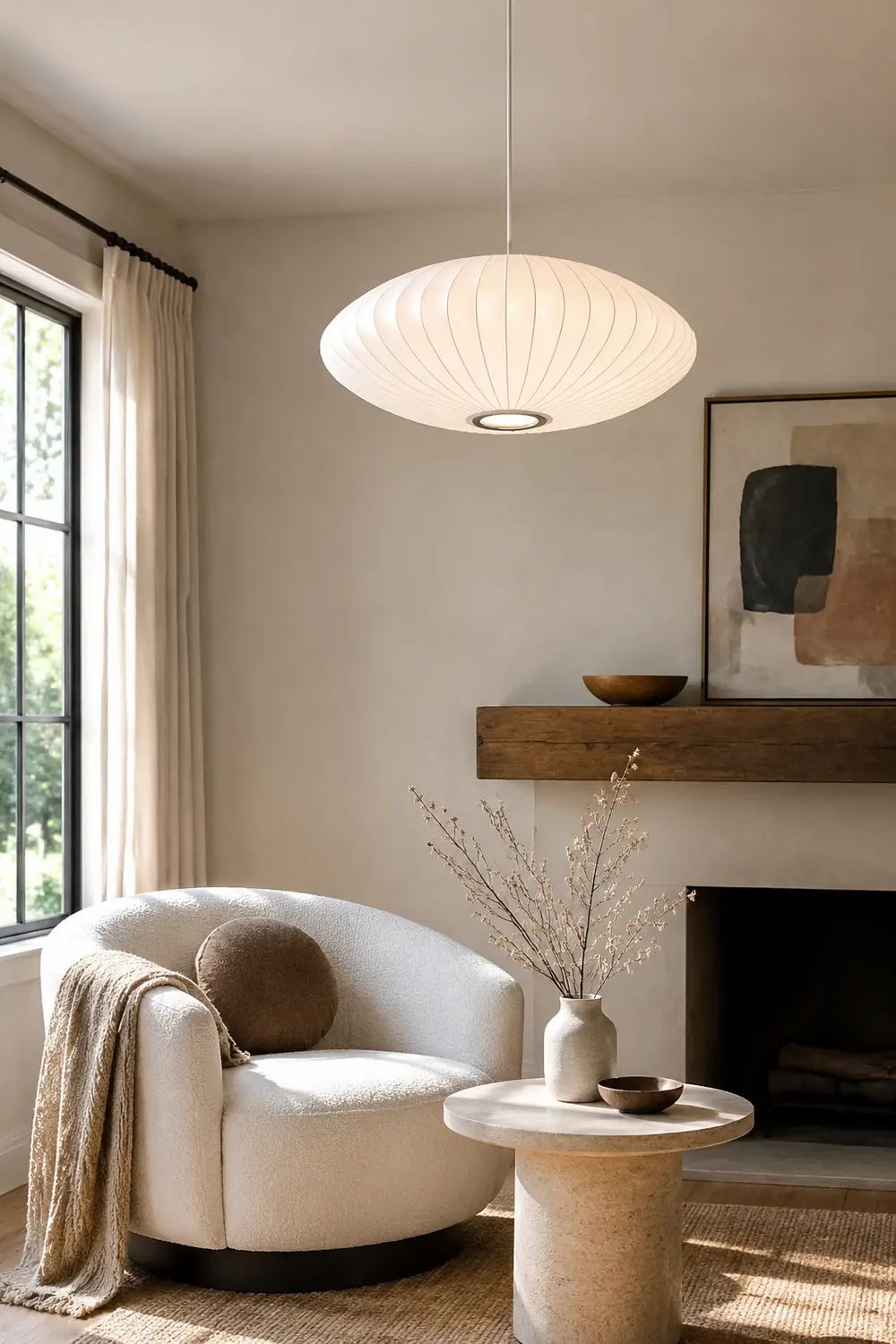 Nordic White Lantern Saucer Pendant Light For Living Room - Lumpaz