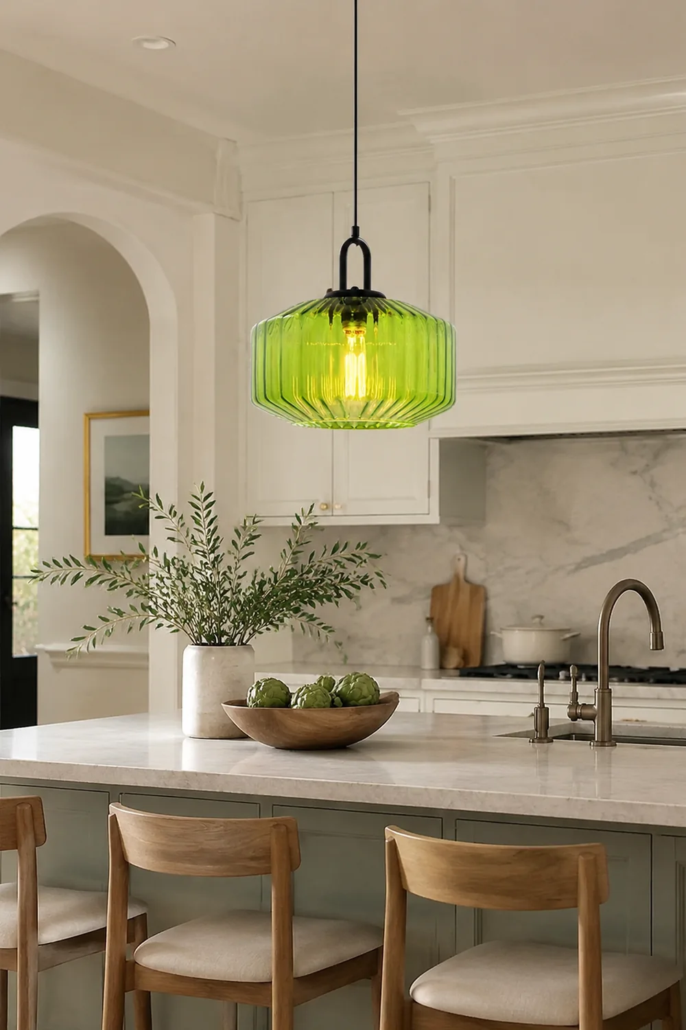 Mid Century Striped Glass Pendant Light - Lumpaz