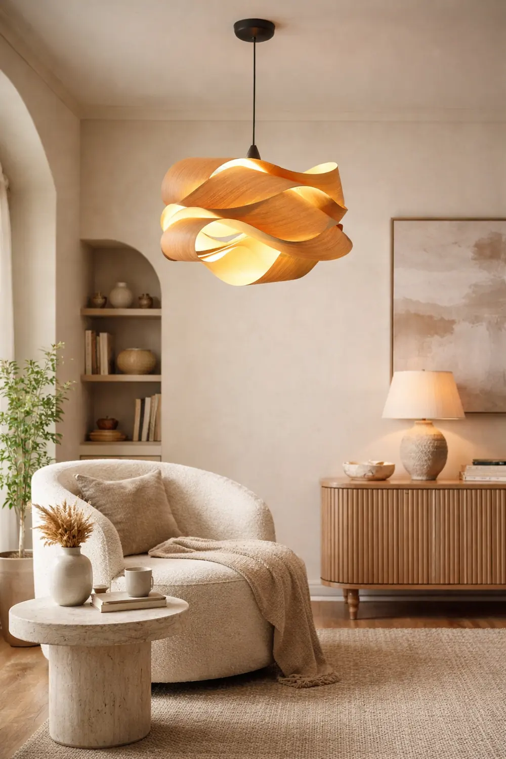 Modern Irregular Wood Pendant Light For Kitchen - Lumpaz