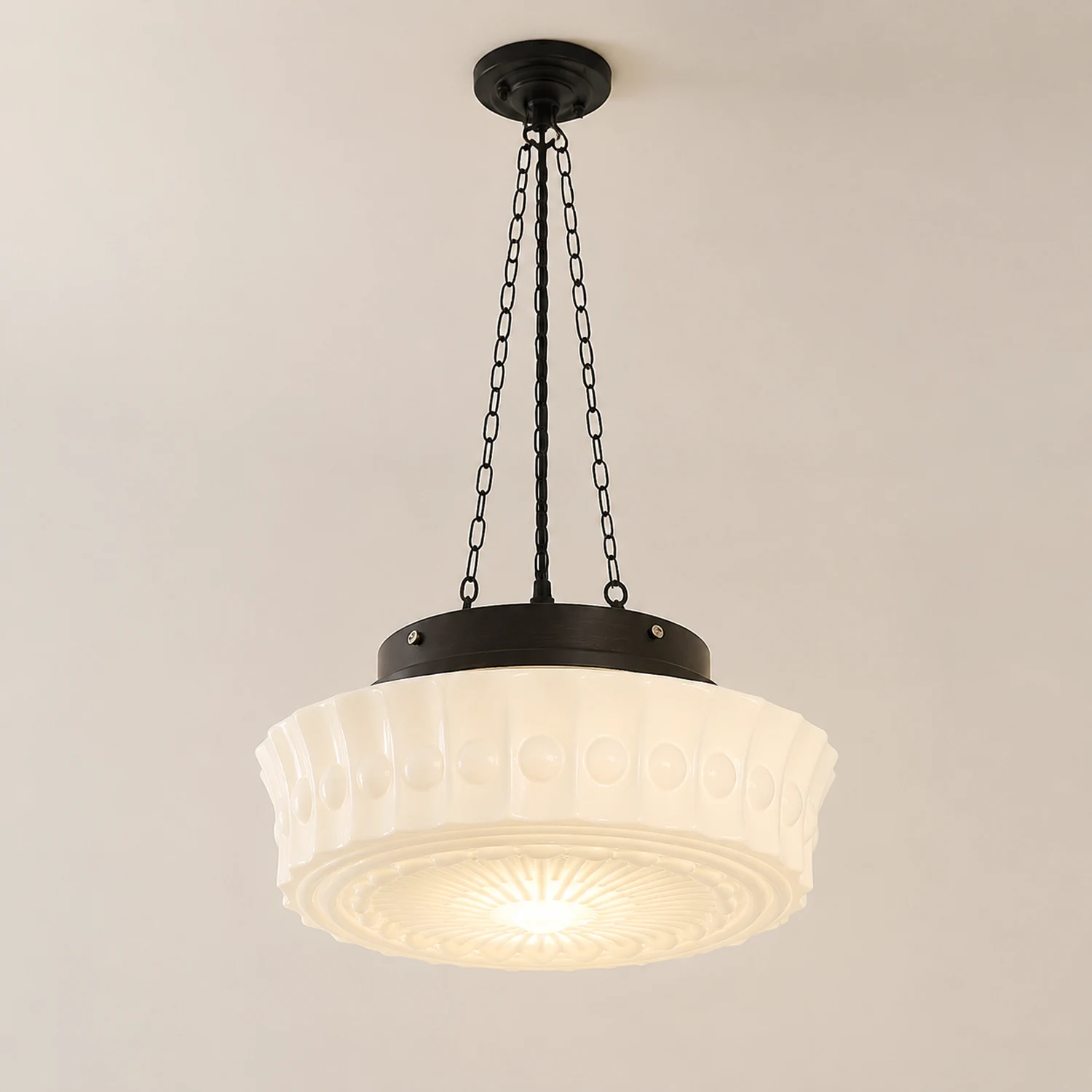 White Vintage Round Pendant Light - Lumpaz