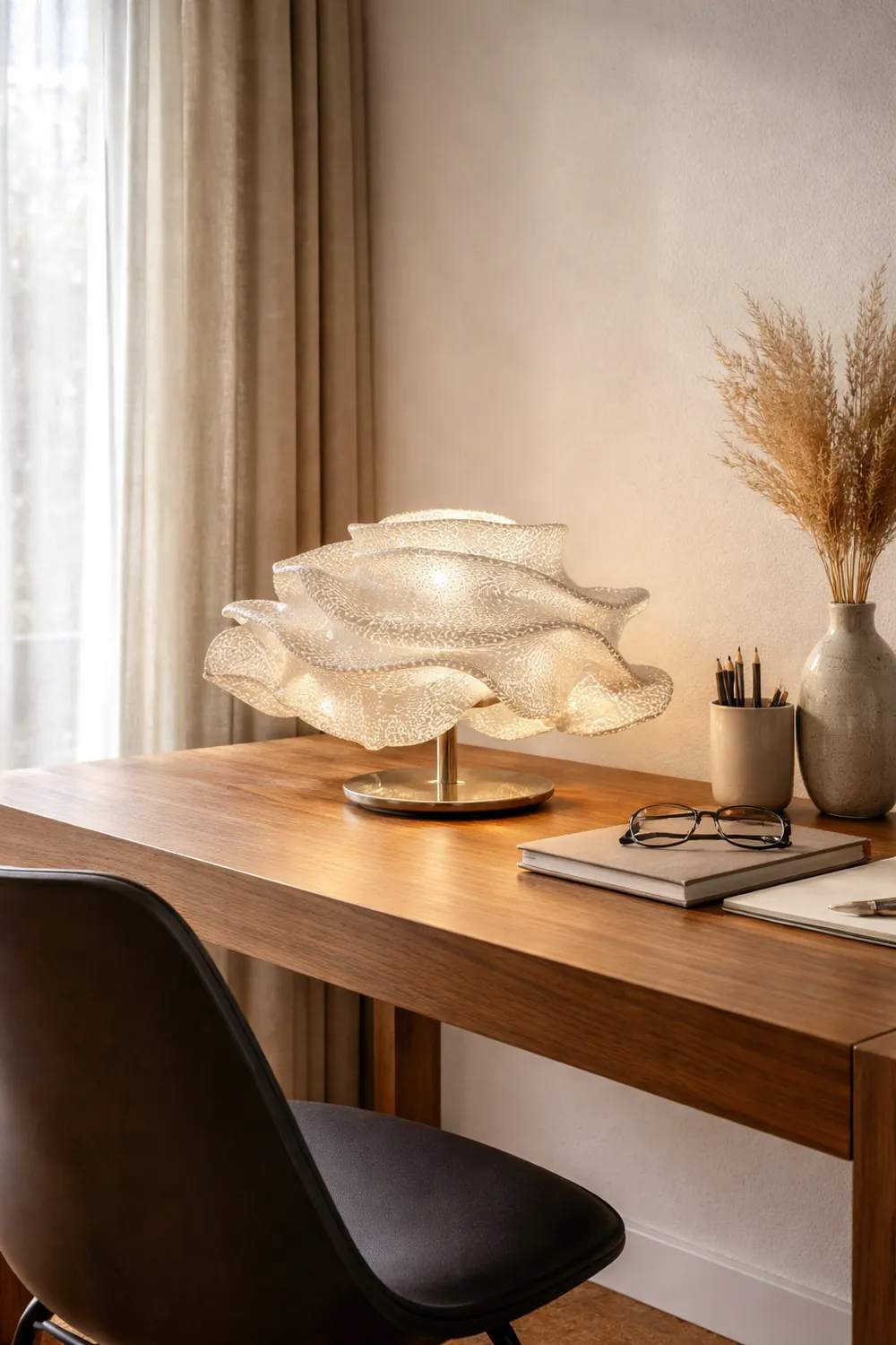 Renée Modern Tischlampe Blume, Silber, Wohnzimmer, Metall - Lumpaz