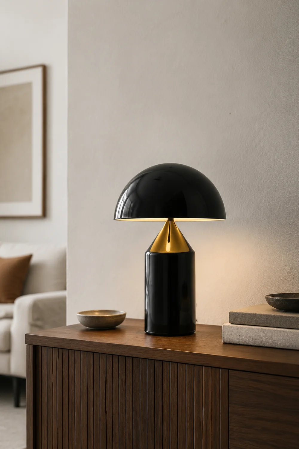 Salgado Tischleuchte Pilz Modern, Metall, Schwarz/Weiß/Gold, Esszimmer - Lumpaz