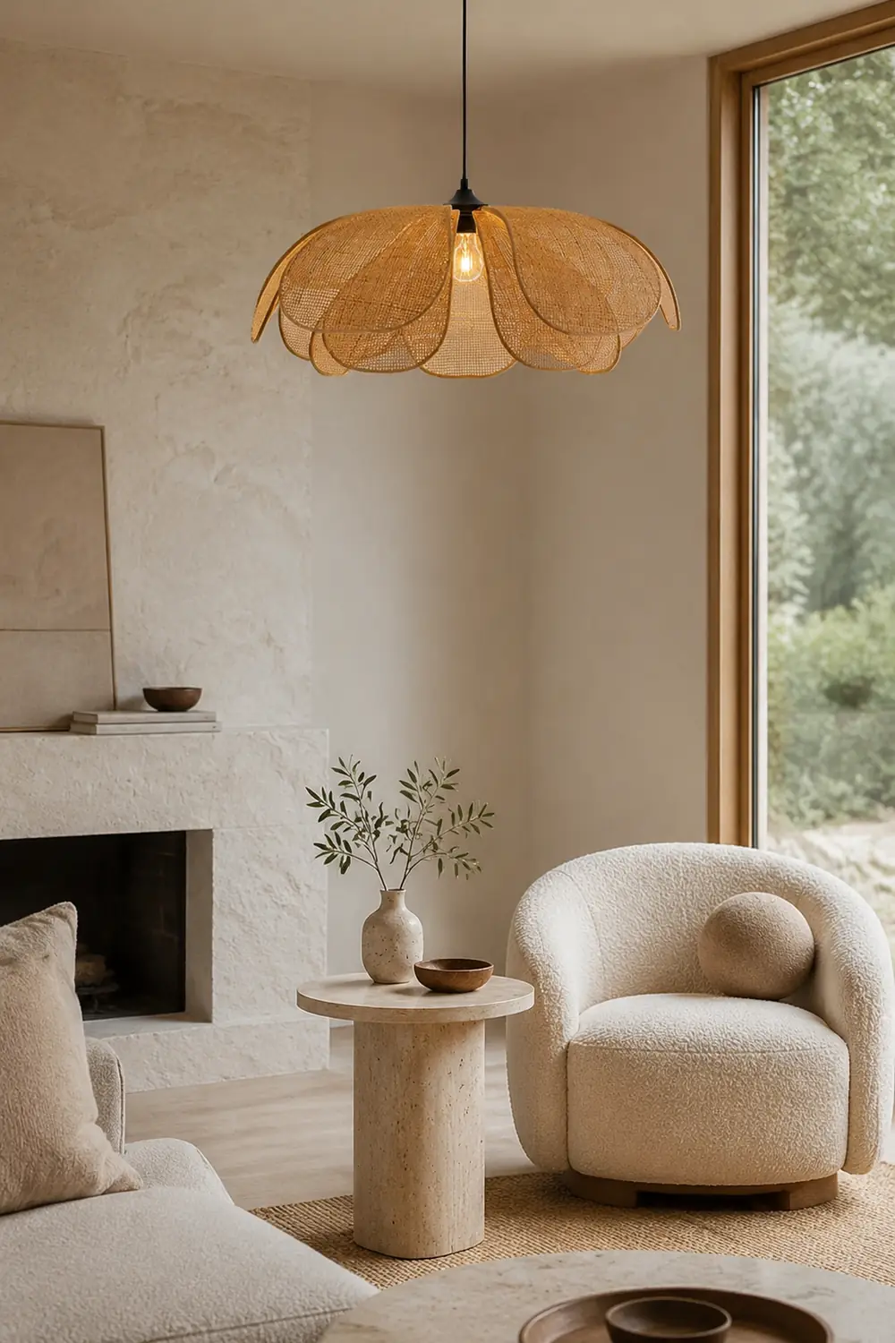 Rattan Petal Rustic Lamp Shade Pendant Light - Lumpaz