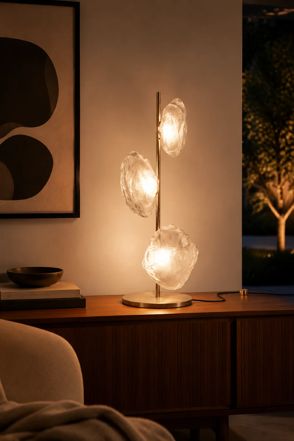 Byres Designer Unregelmäßige Metall/Keramik Tischlampe, Gold/Klar/Grau/Schwarz - Lumpaz
