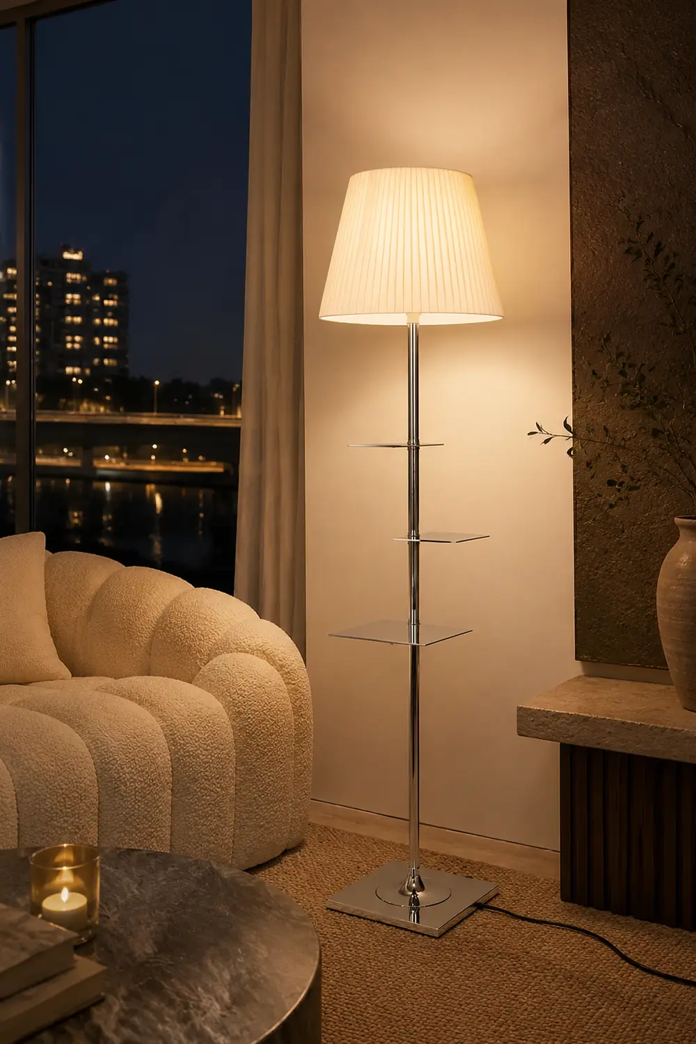 Chrome Prism Side Table Floor Lamp - Lumpaz