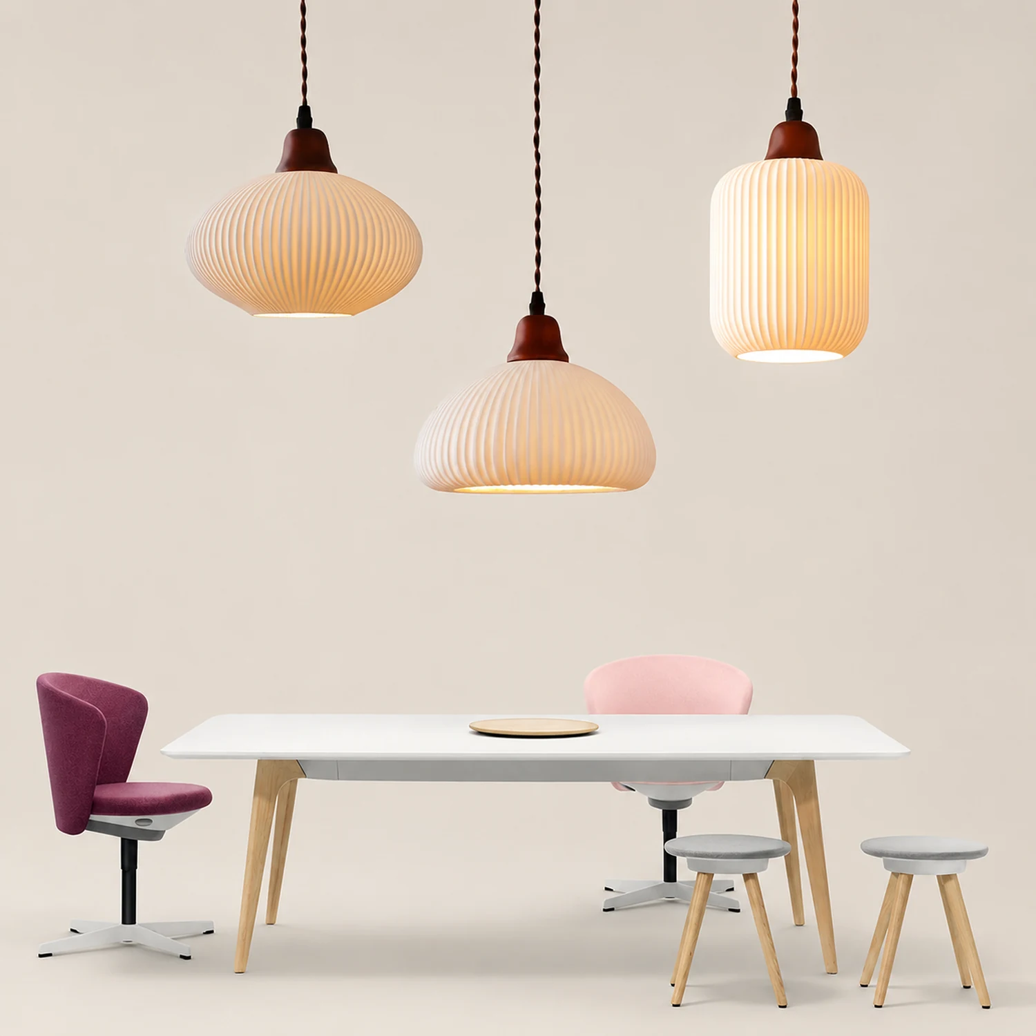 Vintage Nordic Ceramic White Pendant Light For Dining Room - Lumpaz