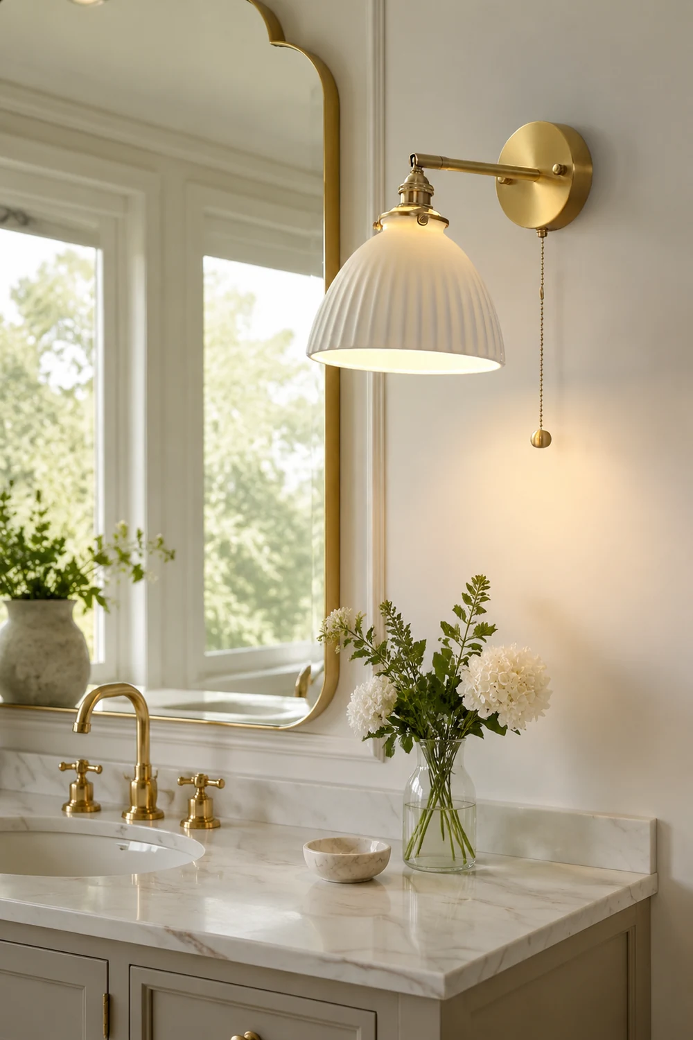 Brass Pleated Ceramic Wall Lamp - Lumpaz