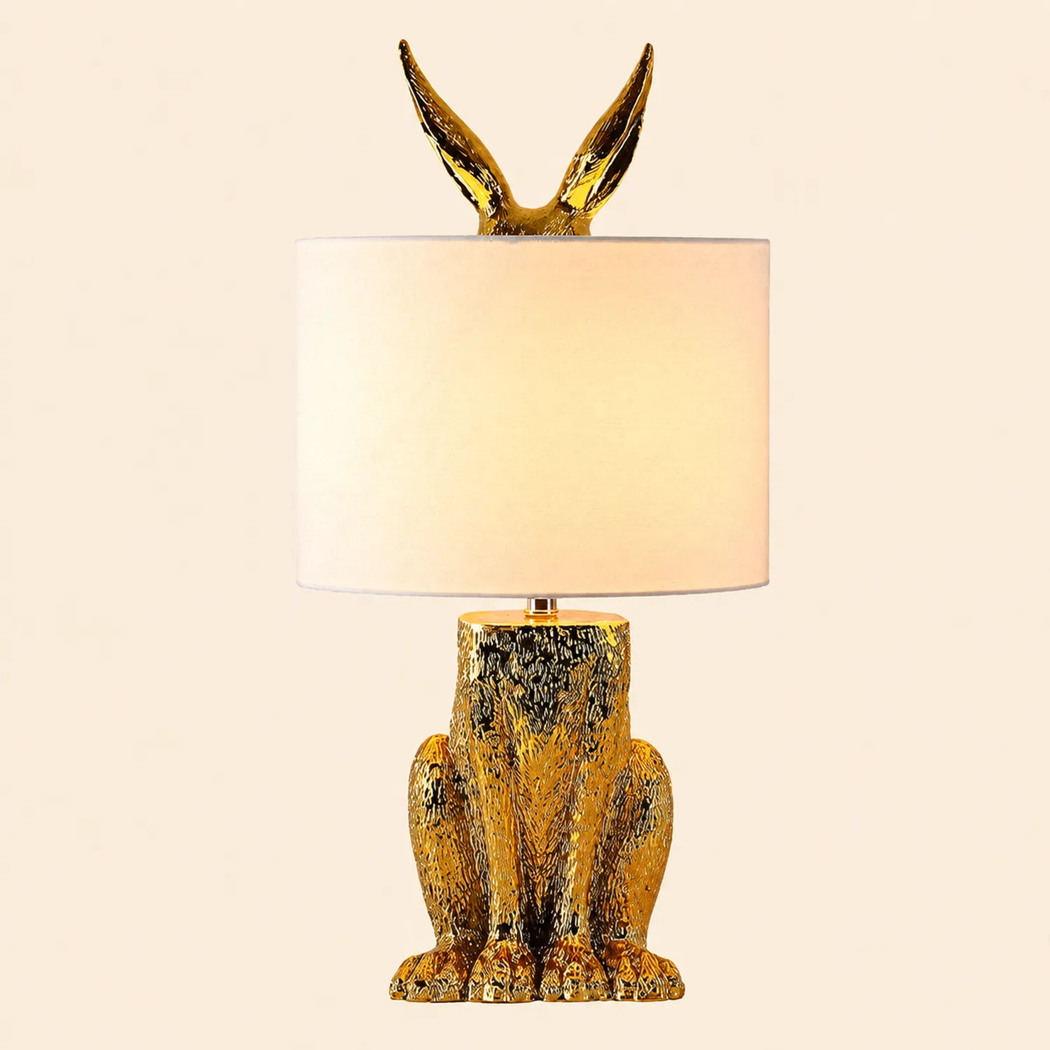 Alice Kaninchen Zylinder Tischlampe Metall, Schwarz/Weiß/Gold - Lumpaz