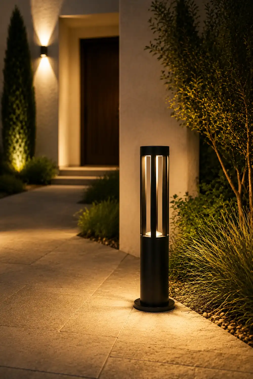 Black Cylindrical Garden Outdoor Light with Solar Panel - Lumpaz