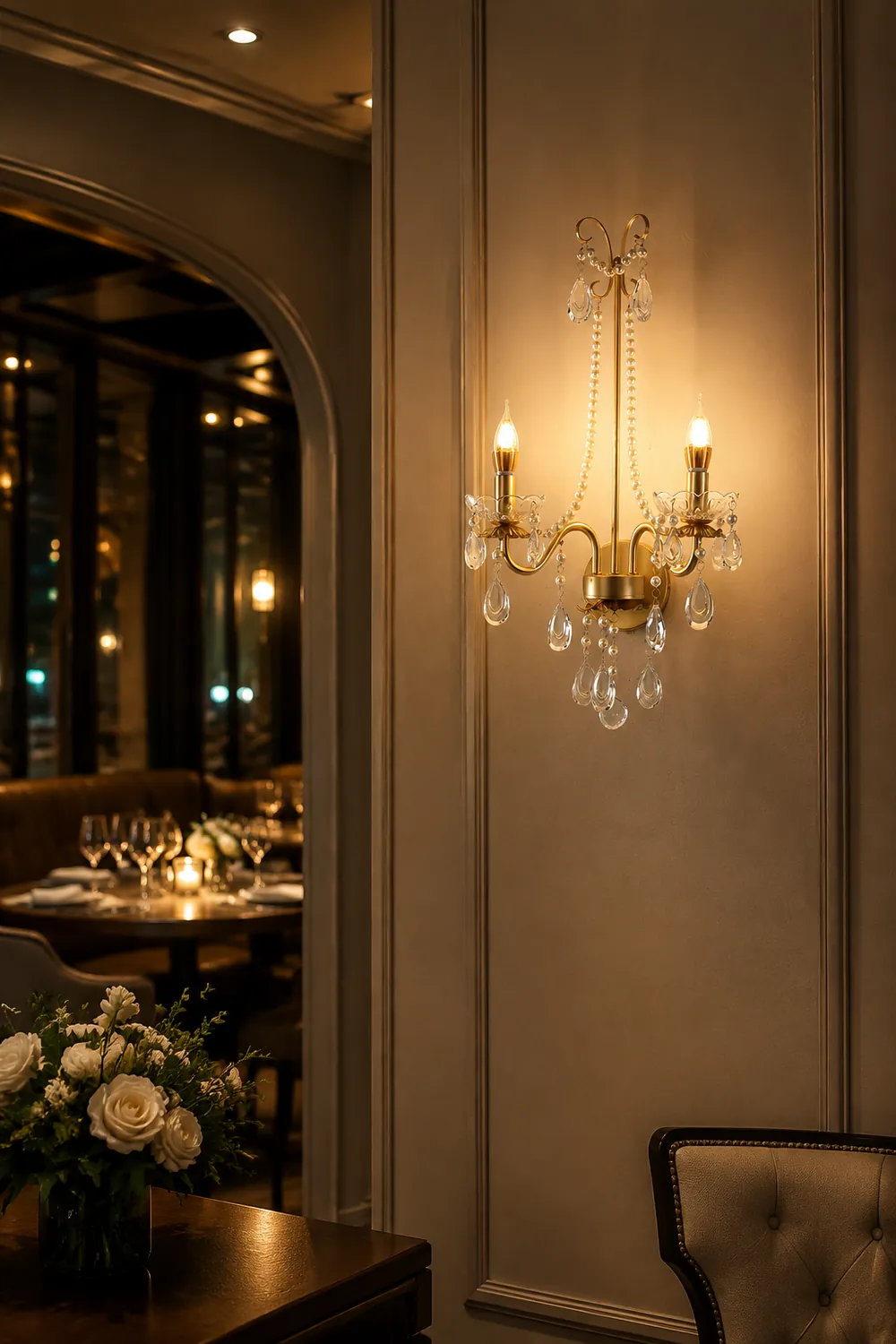 Crystal Pearl Chain Wall Lamp - Lumpaz
