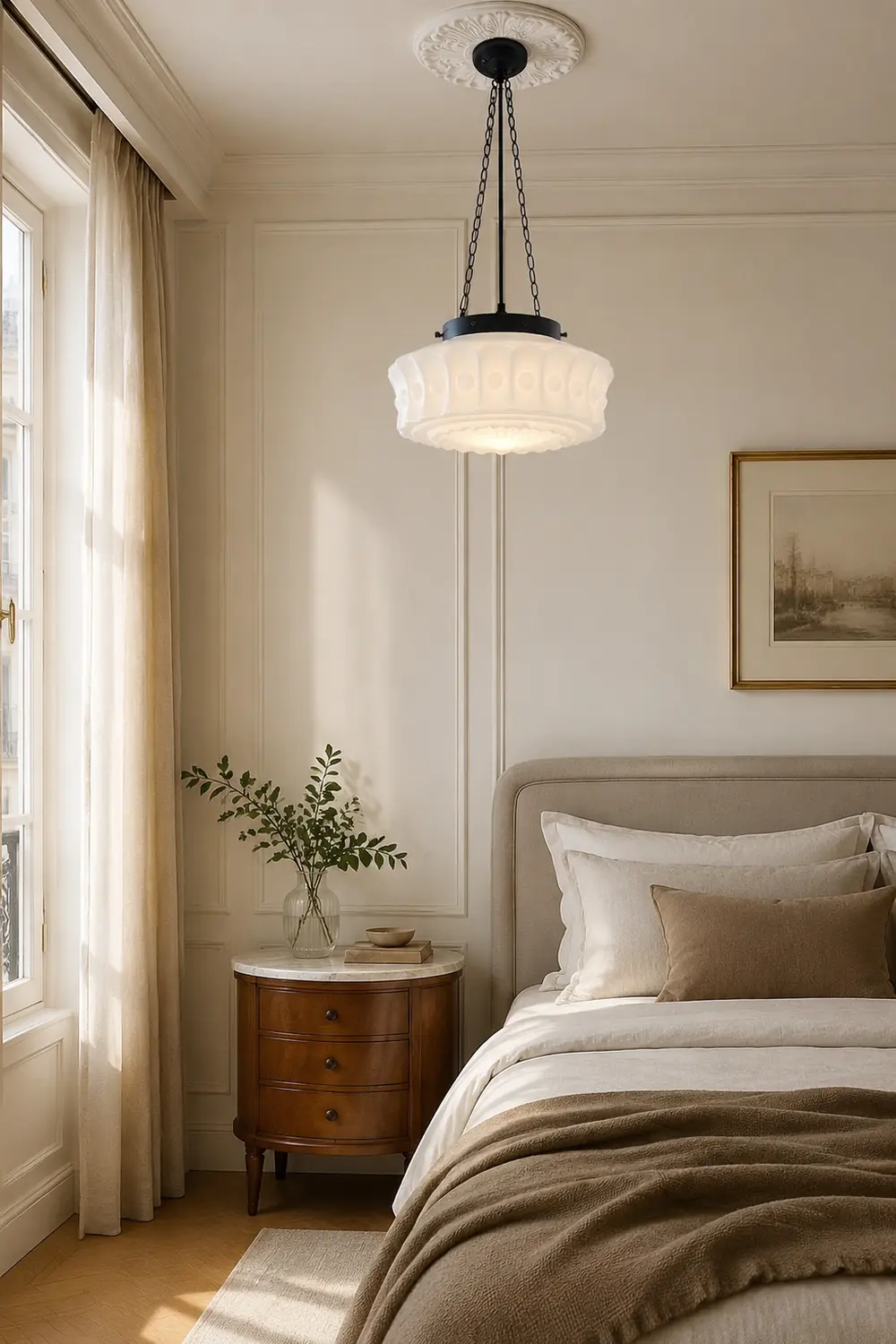 White Vintage Round Pendant Light - Lumpaz