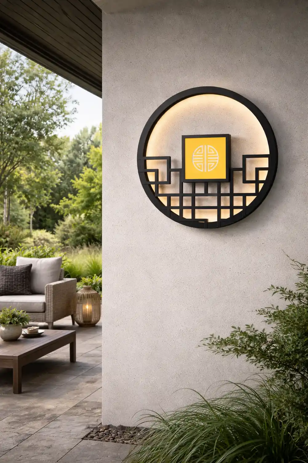Asian Style Round Garden Wall Light - Lumpaz