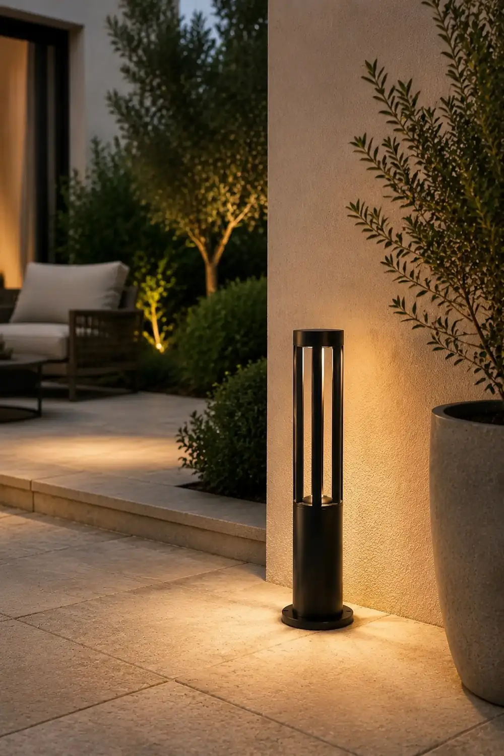 Black Cylindrical Garden Outdoor Light with Solar Panel - Lumpaz
