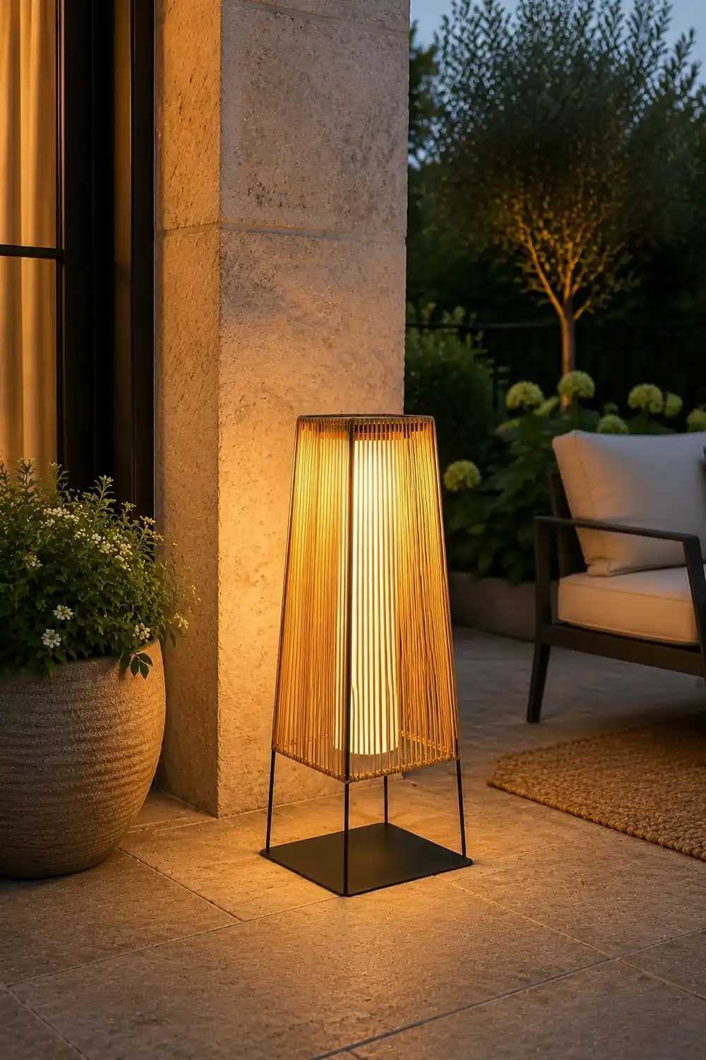 Plastic Rattan Outdoor Post Light with Solar Panel - Lumpaz