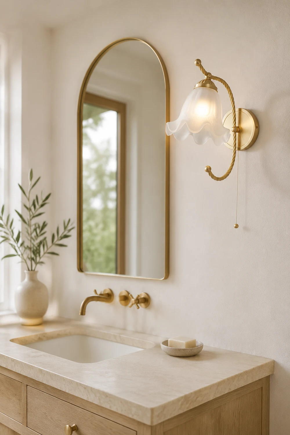 Curved Gooseneck Brass Glass Sconce - Lumpaz