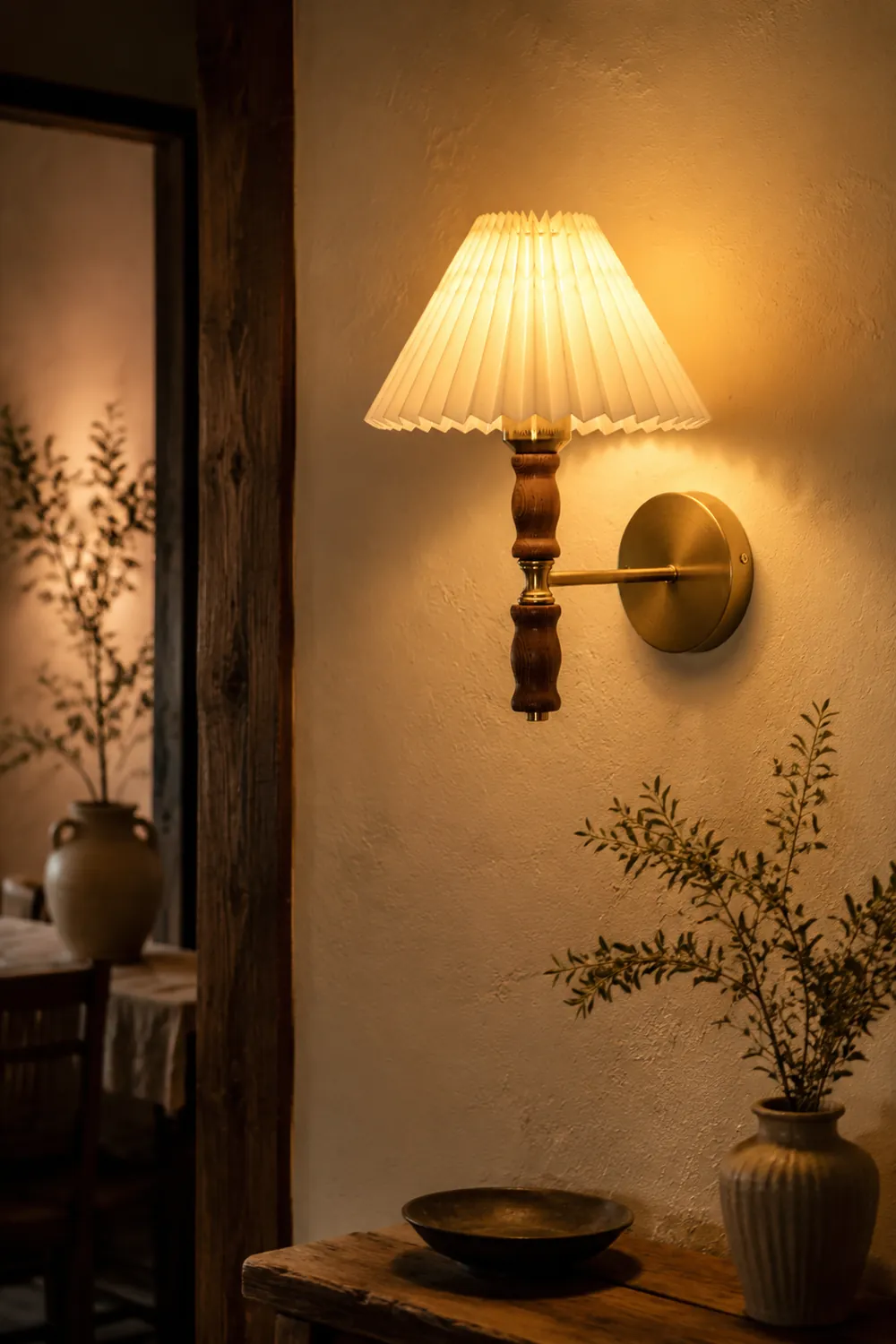 Pleated Walnut Wall Light - Lumpaz