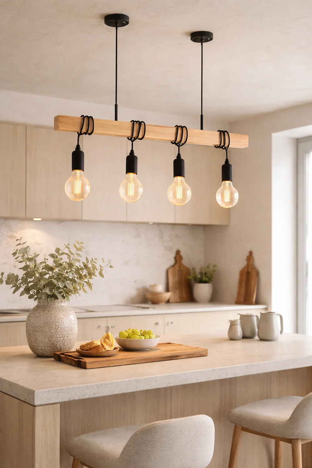 Alessio Rustic Linear Wood Pendelleuchte, Schwarz, 4 Köpfe - Lumpaz