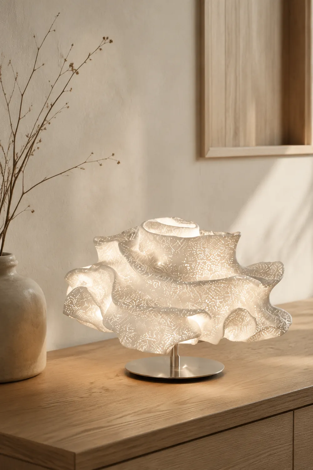 Renée Modern Tischlampe Blume, Silber, Wohnzimmer, Metall - Lumpaz