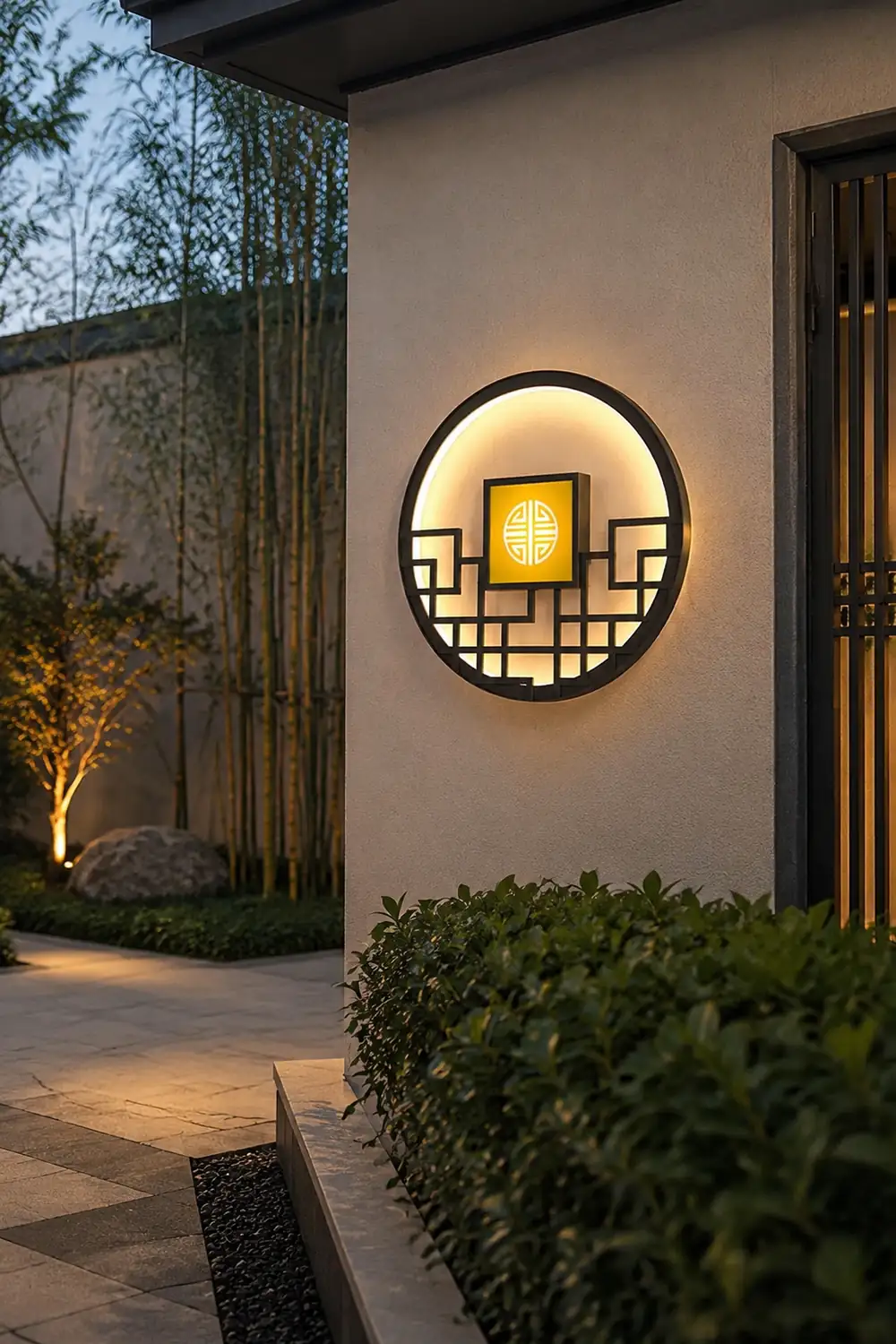 Asian Style Round Garden Wall Light - Lumpaz