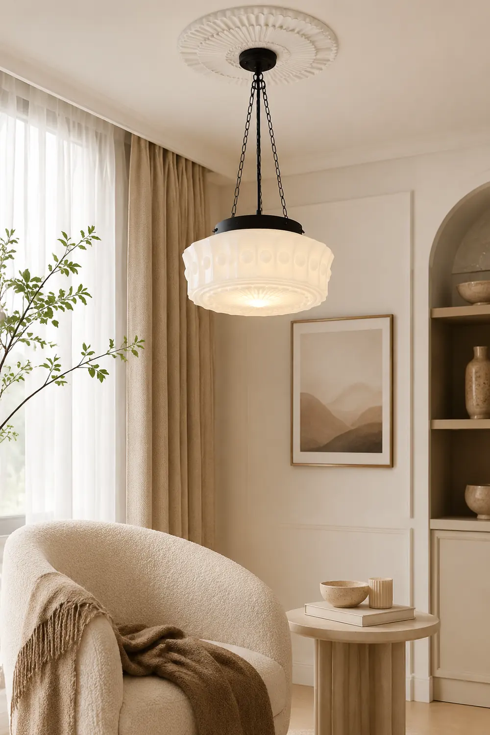 White Vintage Round Pendant Light - Lumpaz