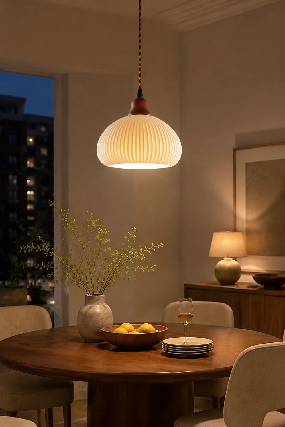 Vintage Nordic Ceramic White Pendant Light For Dining Room - Lumpaz