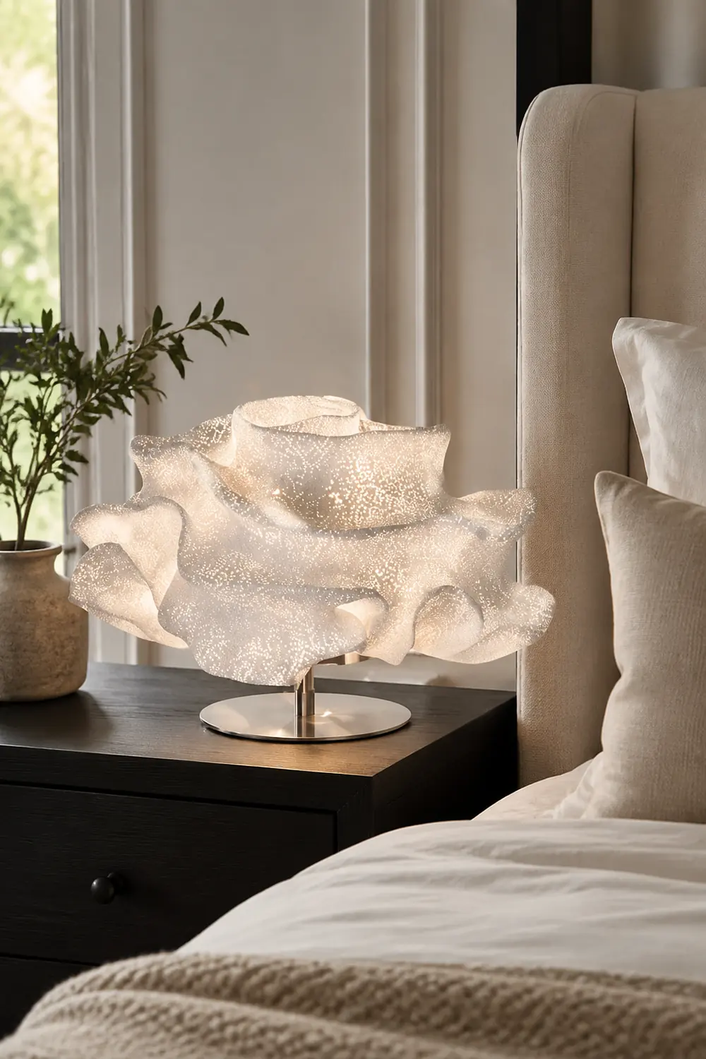 Renée Modern Tischlampe Blume, Silber, Wohnzimmer, Metall - Lumpaz