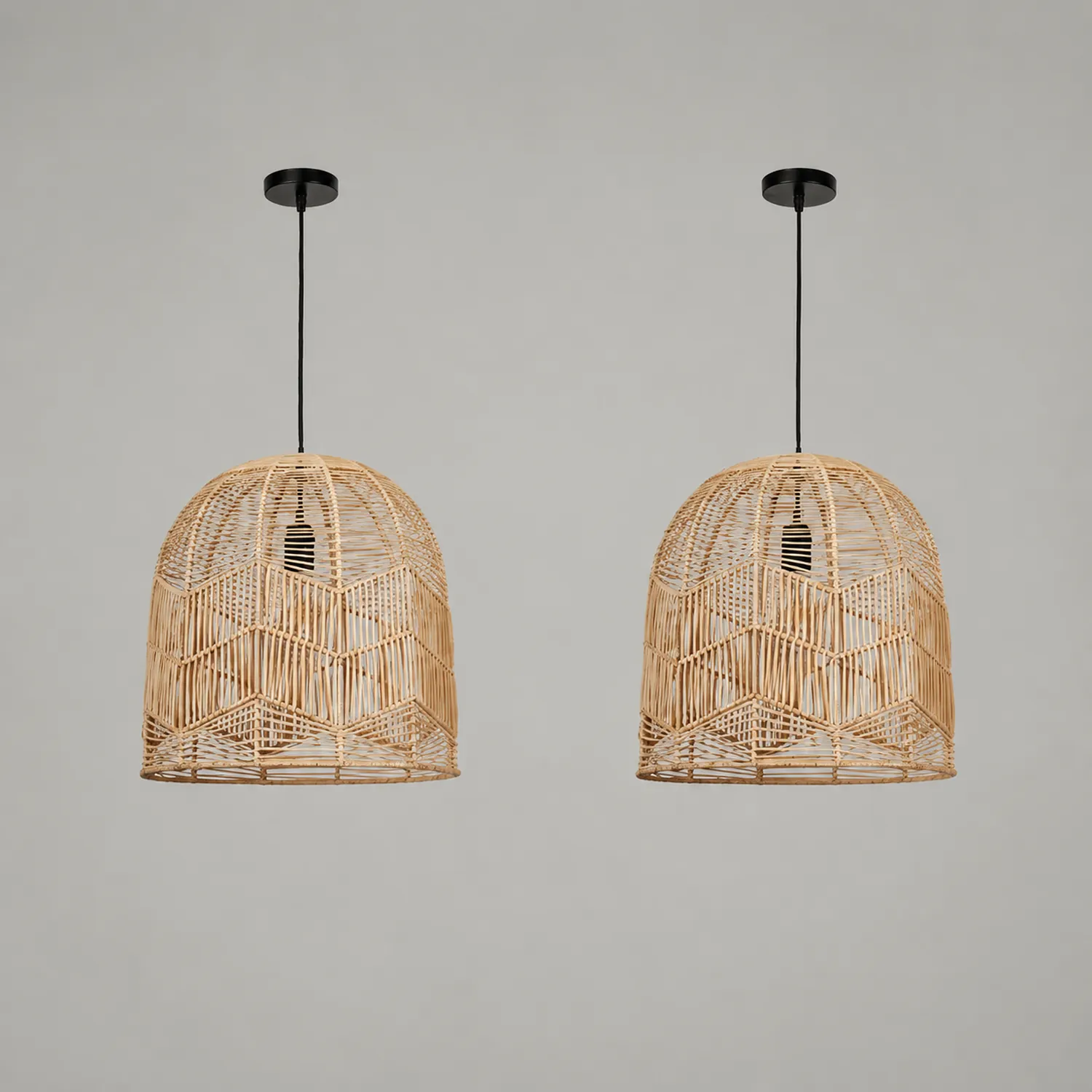 Vintage Handmade Basket Rattan Round Shades Pendant Light - Lumpaz