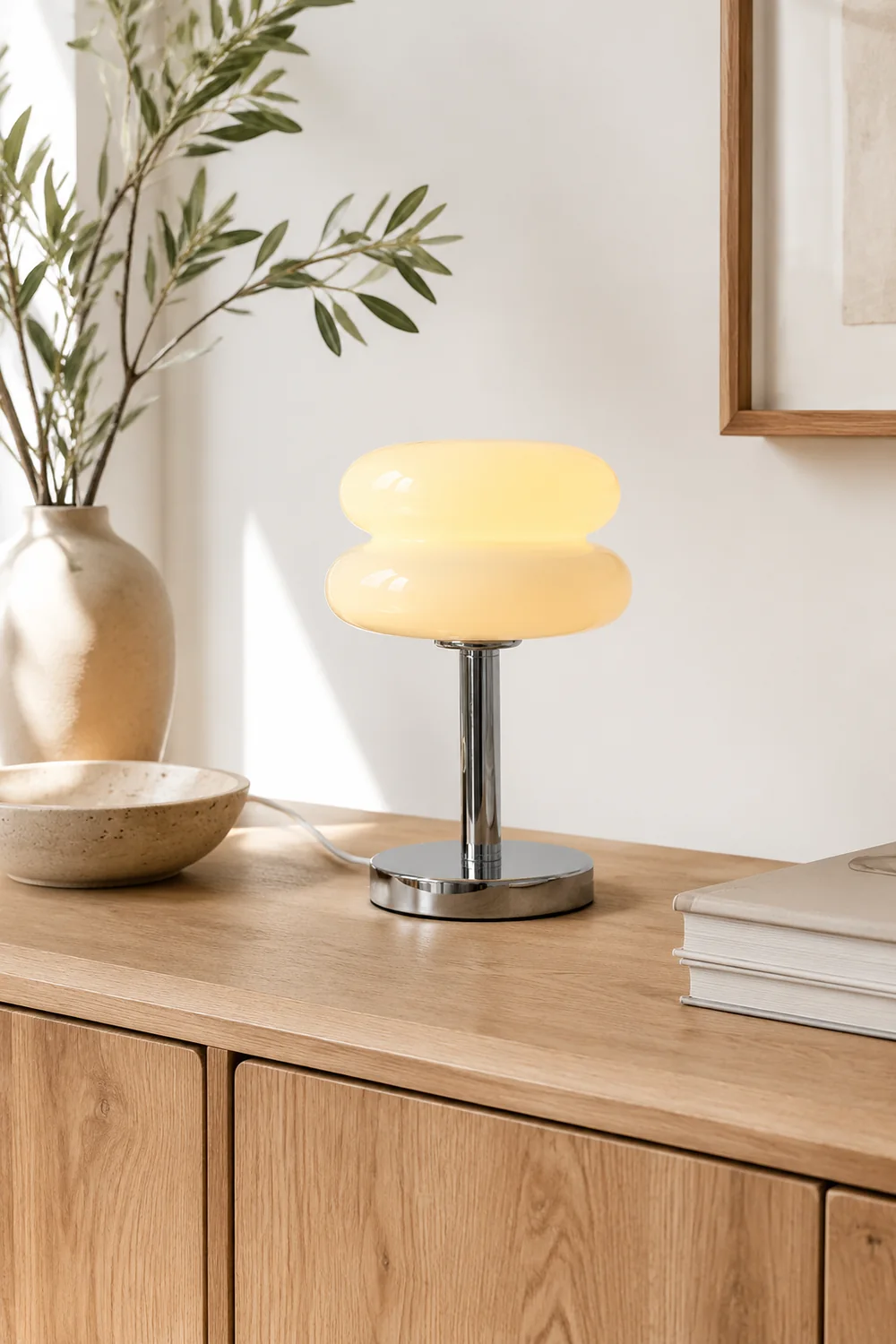 Morandi Modern Rund LED Tischlampe Weiß/Beige/Rosa Wohn/Schlafzimmer Metall&Glas 28CM Lang - Lumpaz