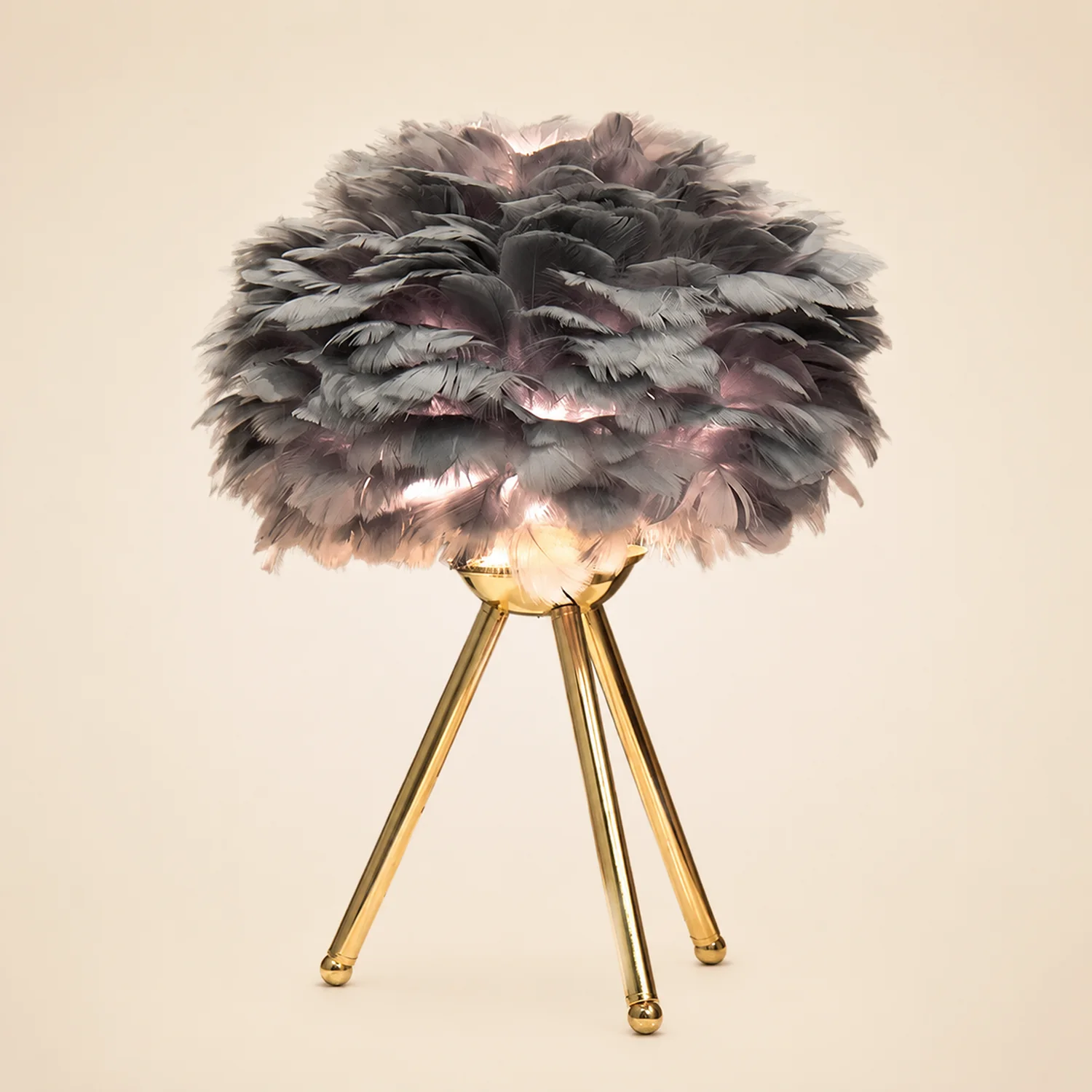 O'Moore Boho Design LED Stehlampe Weiß/Rosa/Grau/Dunkelrosa Wohn/Schlafzimmer Metall/Feder - Lumpaz