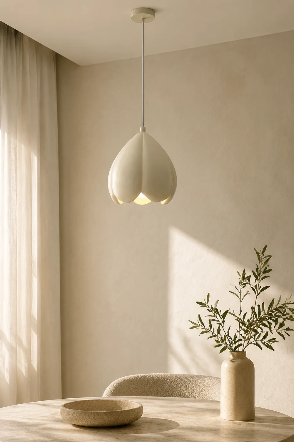 French Style Creamy Hanging Lamp Rustic Nature-Inspired Design Pendant Light - Lumpaz
