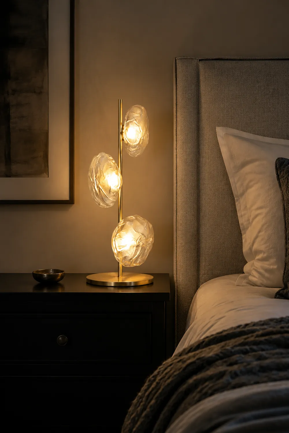 Byres Designer Unregelmäßige Metall/Keramik Tischlampe, Gold/Klar/Grau/Schwarz - Lumpaz