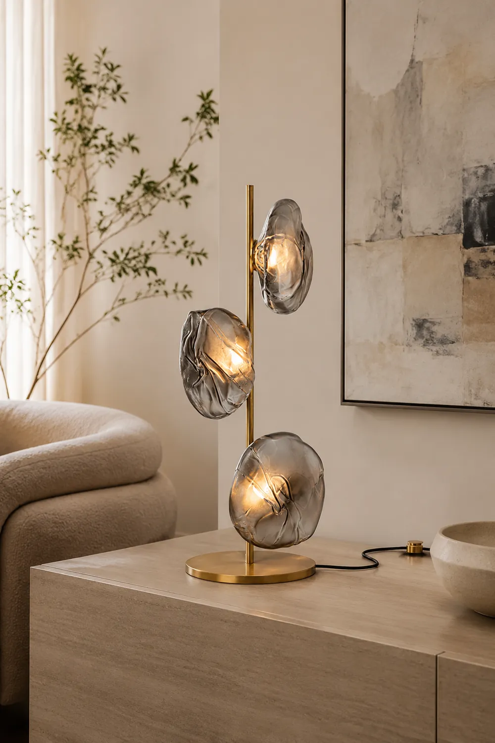 Byres Designer Unregelmäßige Metall/Keramik Tischlampe, Gold/Klar/Grau/Schwarz - Lumpaz