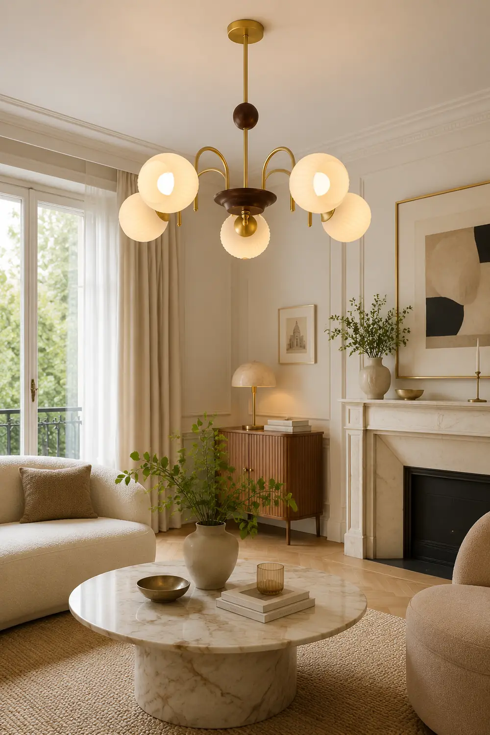 Contemporary Cream Ribbed Glass Chandelier - Lumpaz