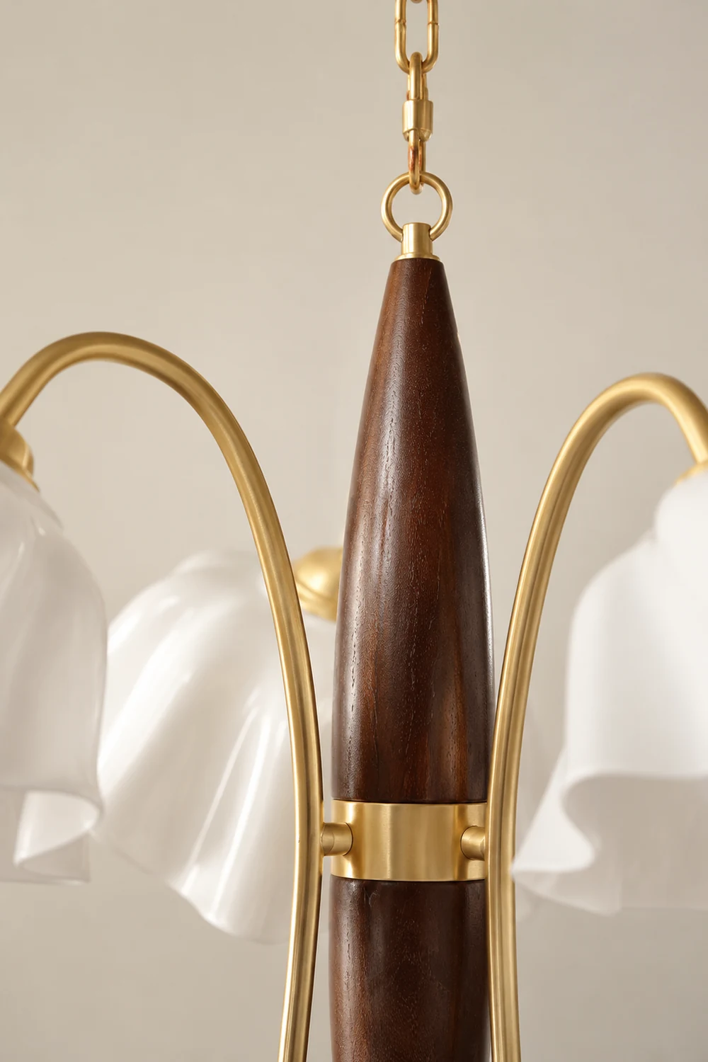 Vintage Ceramic Flower Shape Hanging Light Walnut Brass Chandelier - Lumpaz